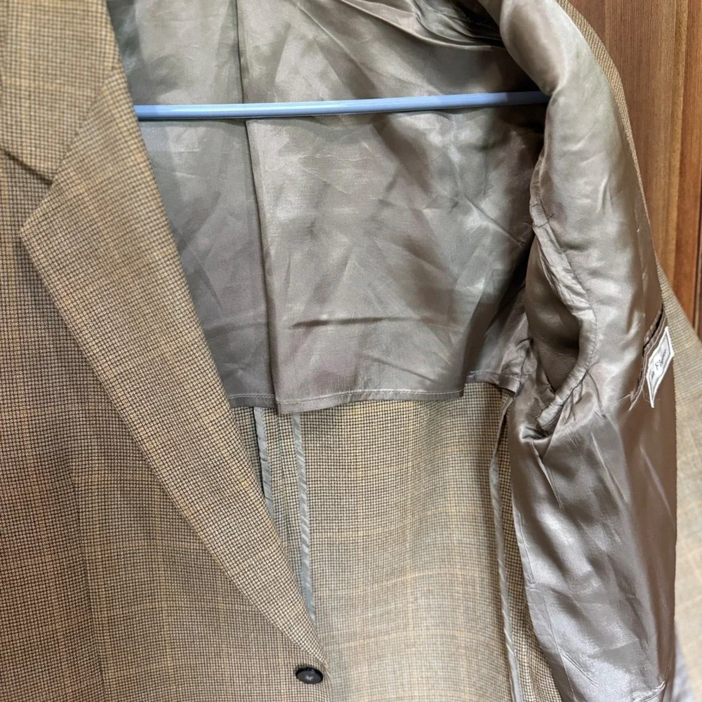 George Bass Mens Tan Houndstooth Hampton Windowpane Blazer Sport Coat 42R Canada